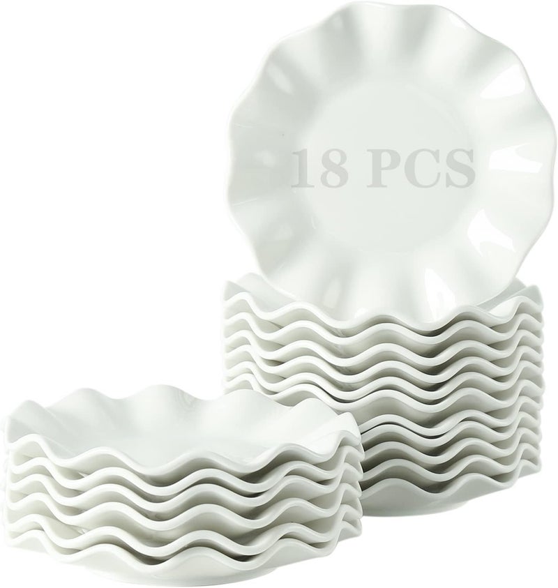 BABALIU 6 Inch Porcelain Appetizer Plates Set of 18 Small Dinner Plates Dessert Salad Plates White Wave Rim Serving Dishes for Cake Snack Ice Cream Waffles Microwave Oven and Dishwasher Safe - Image 1