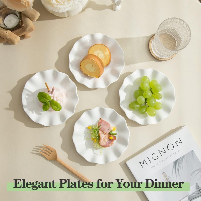 BABALIU 6 Inch Porcelain Appetizer Plates Set of 18 Small Dinner Plates Dessert Salad Plates White Wave Rim Serving Dishes for Cake Snack Ice Cream Waffles Microwave Oven and Dishwasher Safe - Image 4