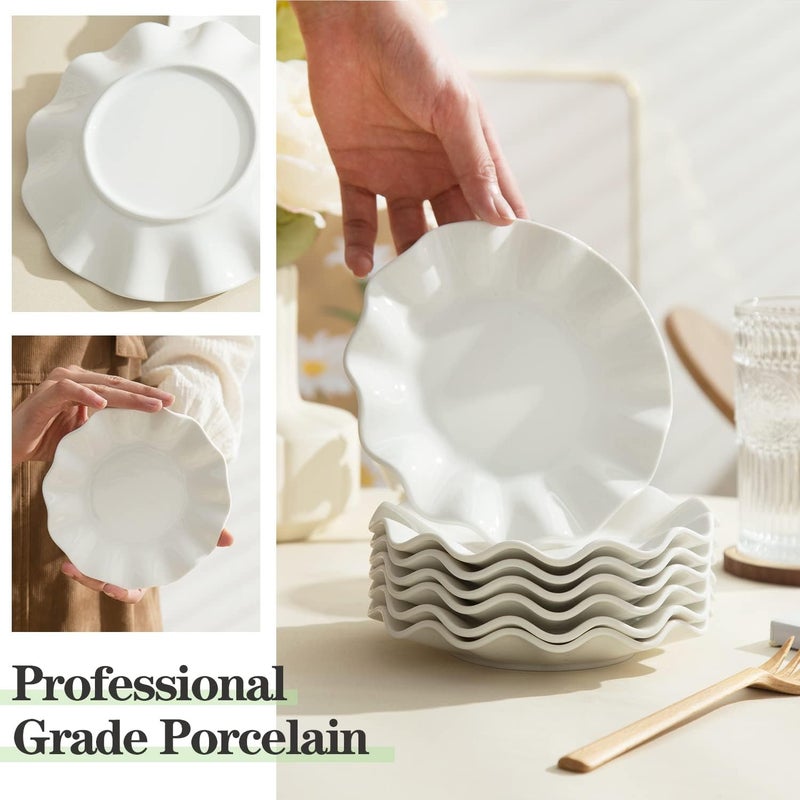 BABALIU 6 Inch Porcelain Appetizer Plates Set of 18 Small Dinner Plates Dessert Salad Plates White Wave Rim Serving Dishes for Cake Snack Ice Cream Waffles Microwave Oven and Dishwasher Safe - Image 3