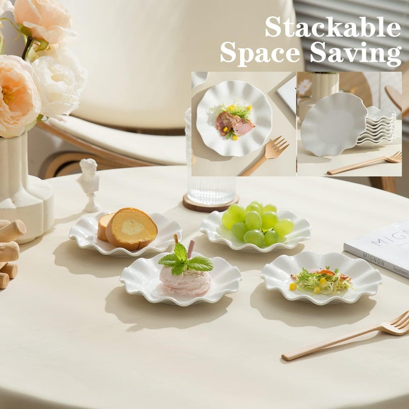 BABALIU 6 Inch Porcelain Appetizer Plates Set of 18 Small Dinner Plates Dessert Salad Plates White Wave Rim Serving Dishes for Cake Snack Ice Cream Waffles Microwave Oven and Dishwasher Safe - Image 5