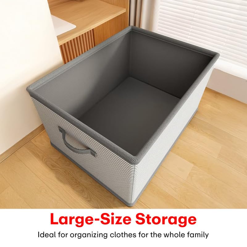 Prime Pick Premium Storage Box Foldable Non Woven Cloth Organizer with Lid Reinforced Handles Washable Wardrobe Storage Bin for Clothes Almirah Drawer Grey XXL Size Pack of 2 - Image 2