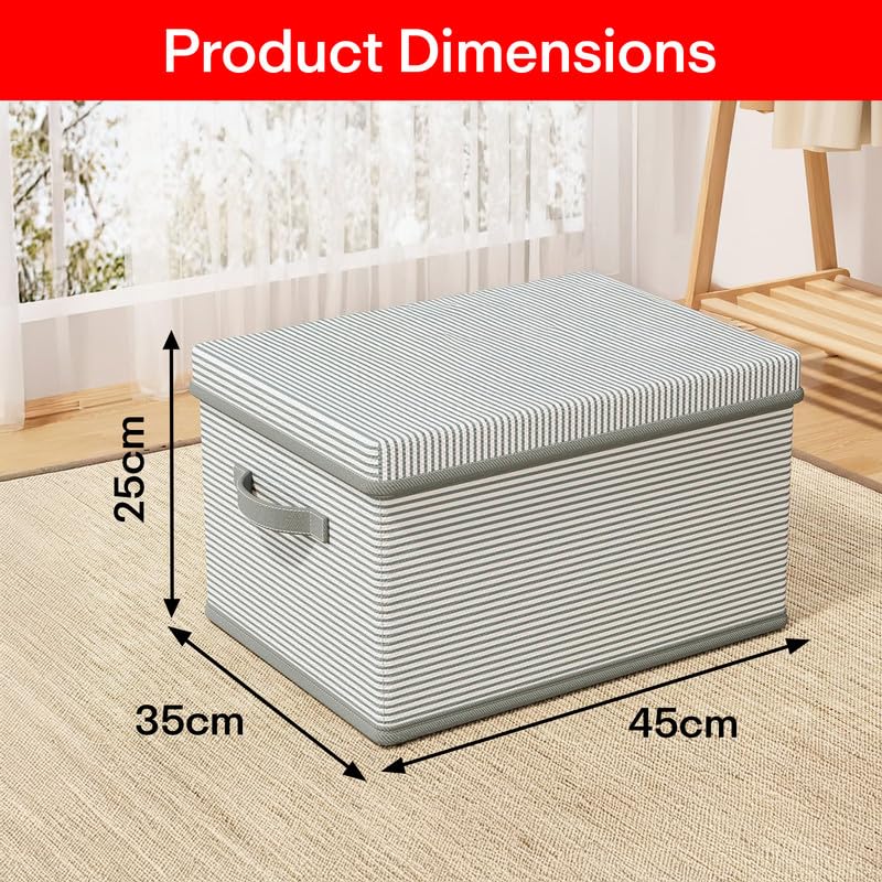 Prime Pick Premium Storage Box Foldable Non Woven Cloth Organizer with Lid Reinforced Handles Washable Wardrobe Storage Bin for Clothes Almirah Drawer Grey XXL Size Pack of 2 - Image 3
