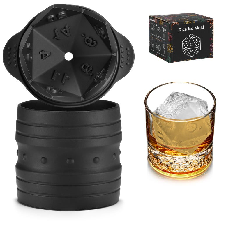 TPPICK D20 Dice Ice Mold DND Gamer Gifts for Men Women Cool Christmas Stocking Stuffers Ideas for Adults TRGP Lover Large Silicone DD Accessories Ice Cube Tray for CocktailsBourbonWhiskeyGame