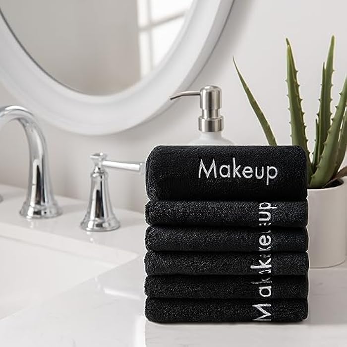 Arkwright, LLC Arkwright Makeup Towels - Pack of 6 - Ultra Soft & Gentle Microfiber Coral Fleece Washcloth Face Make Up Remover, Reusuable Eraser Cloth Essentials for Hosts & Artists, 13 x 13 in, Black - Image 5