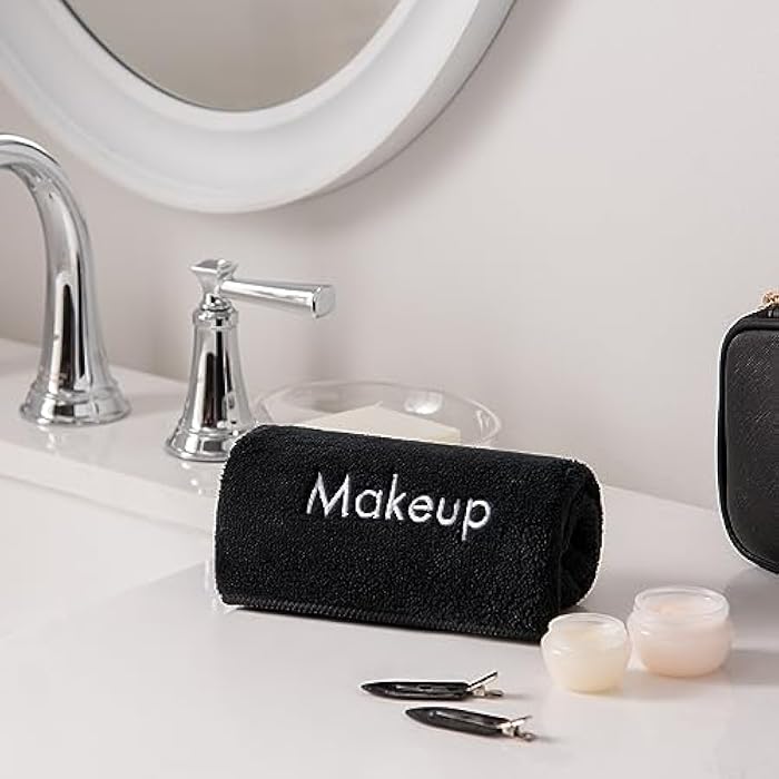 Arkwright, LLC Arkwright Makeup Towels - Pack of 6 - Ultra Soft & Gentle Microfiber Coral Fleece Washcloth Face Make Up Remover, Reusuable Eraser Cloth Essentials for Hosts & Artists, 13 x 13 in, Black - Image 3