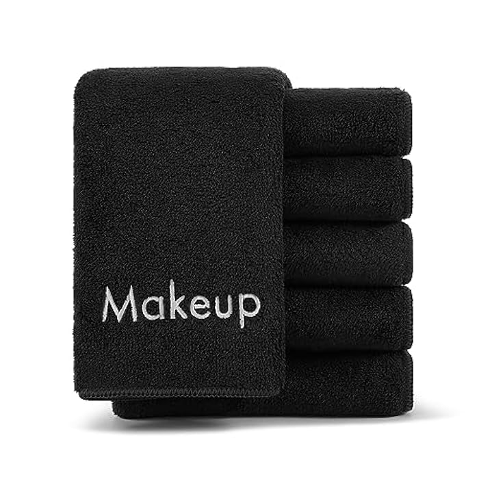 Arkwright, LLC Arkwright Makeup Towels - Pack of 6 - Ultra Soft & Gentle Microfiber Coral Fleece Washcloth Face Make Up Remover, Reusuable Eraser Cloth Essentials for Hosts & Artists, 13 x 13 in, Black - Image 1