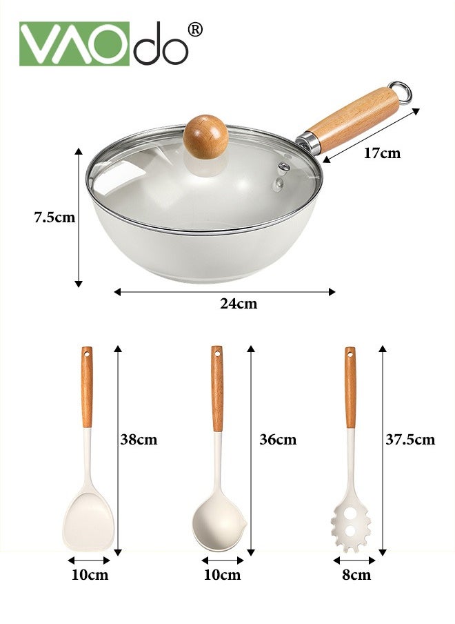 VAOdo - Ceramic Nonstick Frying Pan Skillet with Lid and Spatula 24cm Large Deep Cooking Pot 5 Suitable for all stoves Non Toxic Cooking Stockpot with Heat Resistant Handle PFAS-Free - Image 1