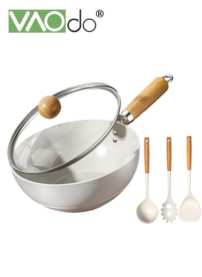 VAOdo - Ceramic Nonstick Frying Pan Skillet with Lid and Spatula 24cm Large Deep Cooking Pot 5 Suitable for all stoves Non Toxic Cooking Stockpot with Heat Resistant Handle PFAS-Free - Image 1
