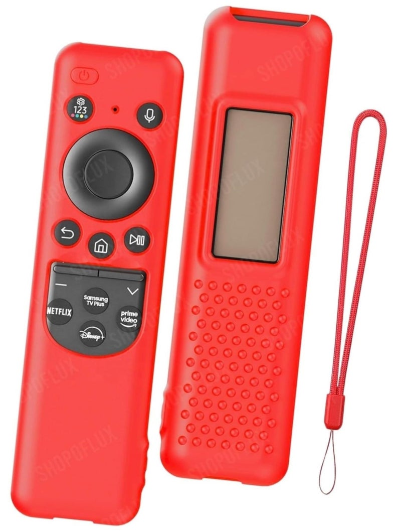 SHOPOFLUX Silicone TV Remote Cover Compatible with Samsung Smart TV - Protective Open Key Case with Lanyard (Red) - Image 1