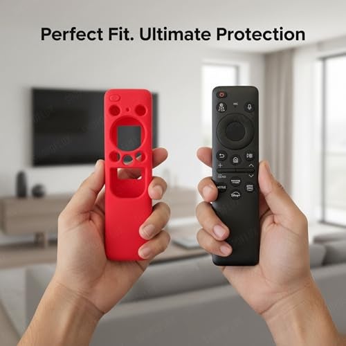 SHOPOFLUX Silicone TV Remote Cover Compatible with Samsung Smart TV - Protective Open Key Case with Lanyard (Red) - Image 3