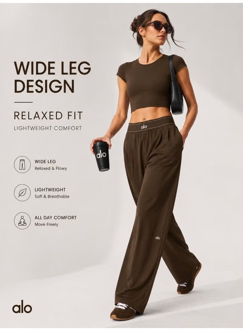Alo Yoga Women's High-Waist Wide Leg Lounge Pants – Lightweight Relaxed Fit Casual Travel, Yoga & Everyday Wear Trousers with Side Pockets –Espresso–30" Inseam Suit Up Trouser (Regular) - Image 4