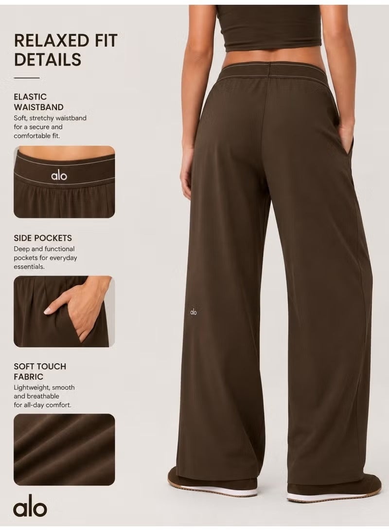 Alo Yoga Women's High-Waist Wide Leg Lounge Pants – Lightweight Relaxed Fit Casual Travel, Yoga & Everyday Wear Trousers with Side Pockets –Espresso–30" Inseam Suit Up Trouser (Regular) - Image 2