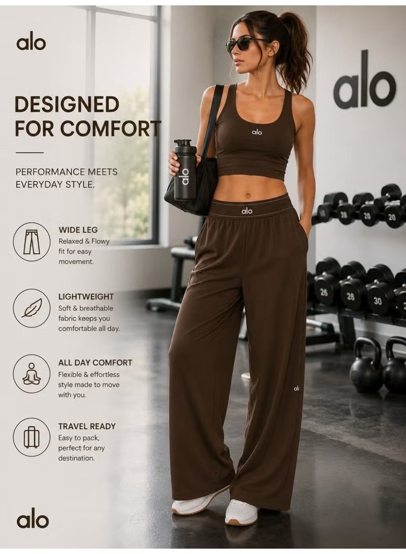 Alo Yoga Women's High-Waist Wide Leg Lounge Pants – Lightweight Relaxed Fit Casual Travel, Yoga & Everyday Wear Trousers with Side Pockets –Espresso–30" Inseam Suit Up Trouser (Regular) - Image 1