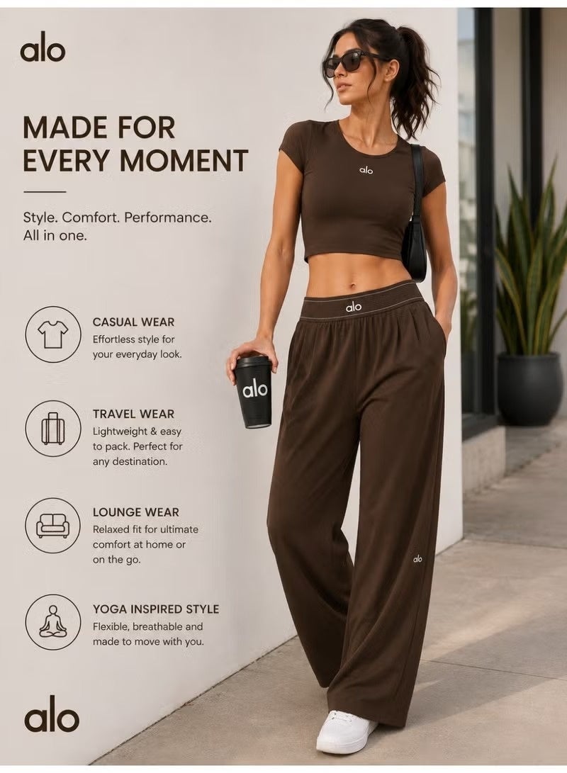 Alo Yoga Women's High-Waist Wide Leg Lounge Pants – Lightweight Relaxed Fit Casual Travel, Yoga & Everyday Wear Trousers with Side Pockets –Espresso–30" Inseam Suit Up Trouser (Regular) - Image 3