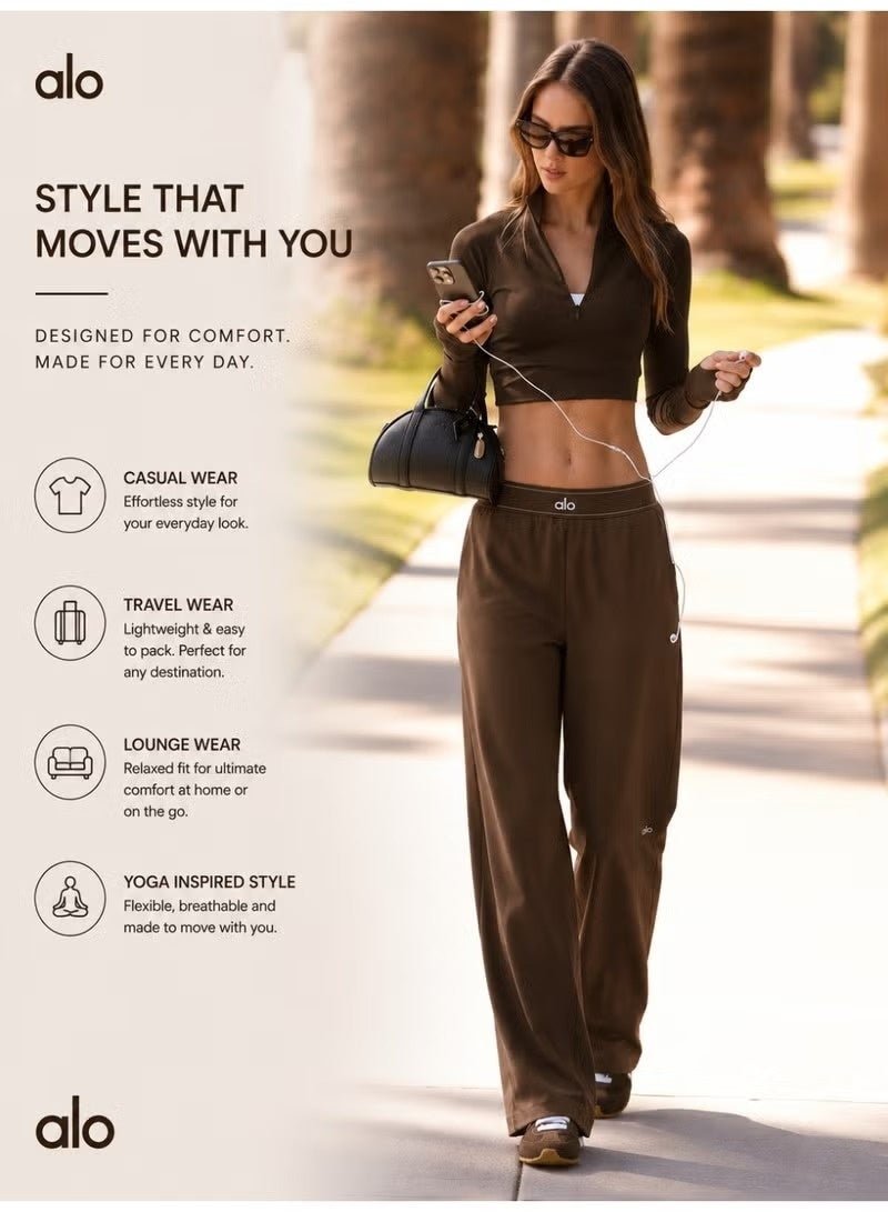 Alo Yoga Women's High-Waist Wide Leg Lounge Pants – Lightweight Relaxed Fit Casual Travel, Yoga & Everyday Wear Trousers with Side Pockets –Espresso–30" Inseam Suit Up Trouser (Regular) - Image 5