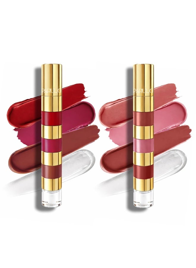 Parul Garg Beauty 4 in 1 Lip Stack Pack of 2- Matte Liquid Lipsticks with Gloss, Travel Friendly & Lightweight - Image 1