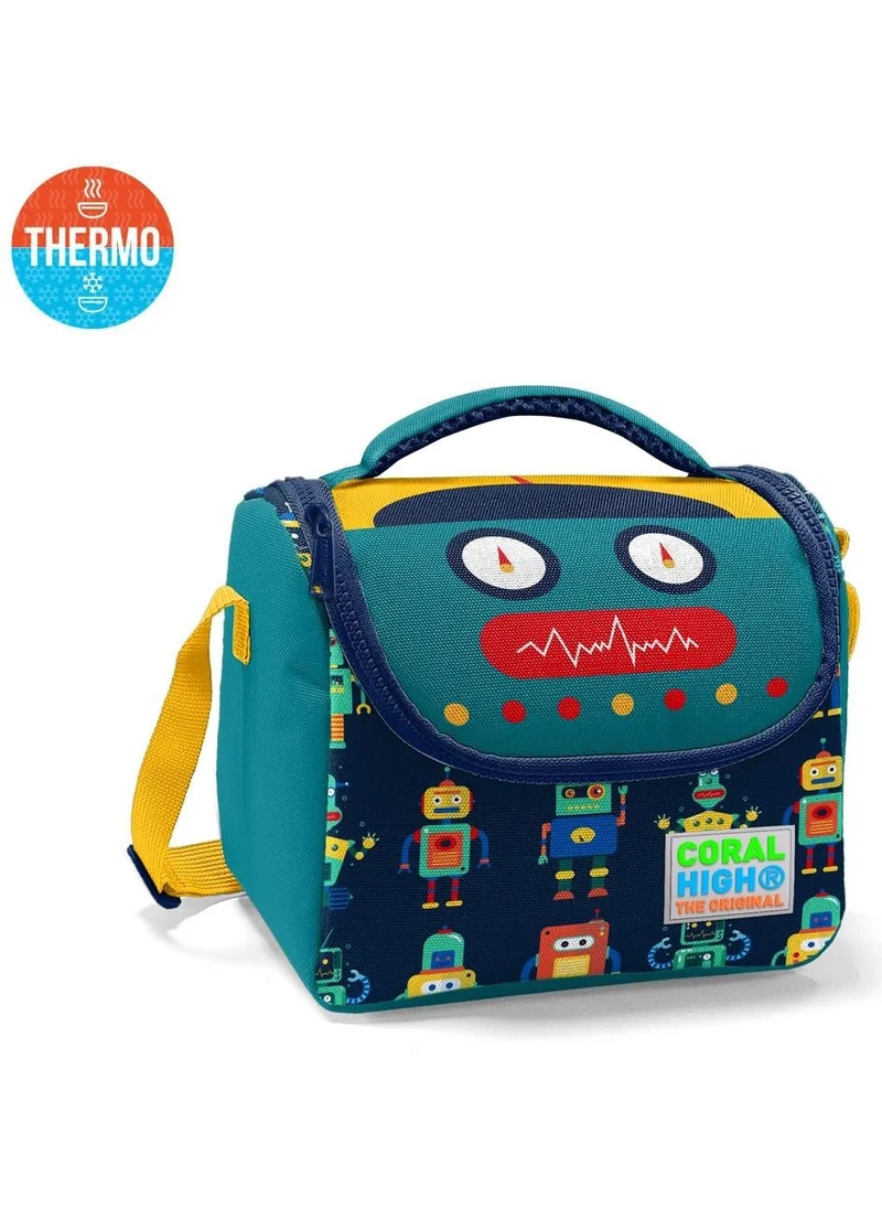 كورال هاي Kids Navy Blue Indigo Robot Patterned Thermo Lunchbox 11810