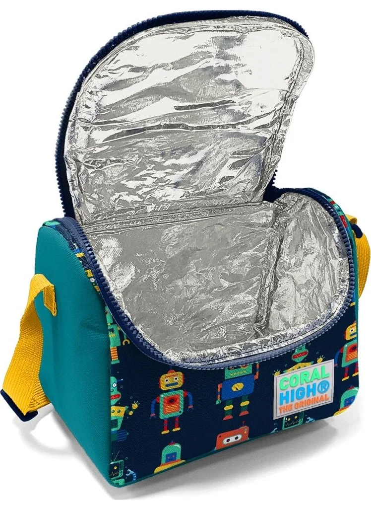 كورال هاي Kids Navy Blue Indigo Robot Patterned Thermo Lunchbox 11810