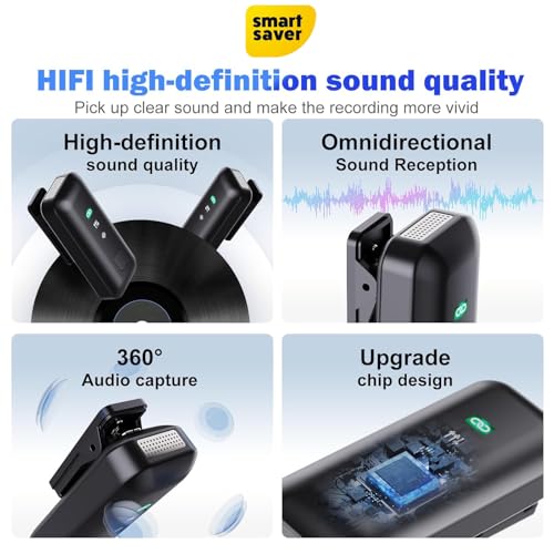 Smart Saver Wireless 2 Microphone for iPhone iPad Android, Mini Lavalier Mic with Noise Cancellation, 20H Battery, Wireless Microphone for iPhone, Android, PC (2 mic + 2 Receiver + Charging Case) - Image 3