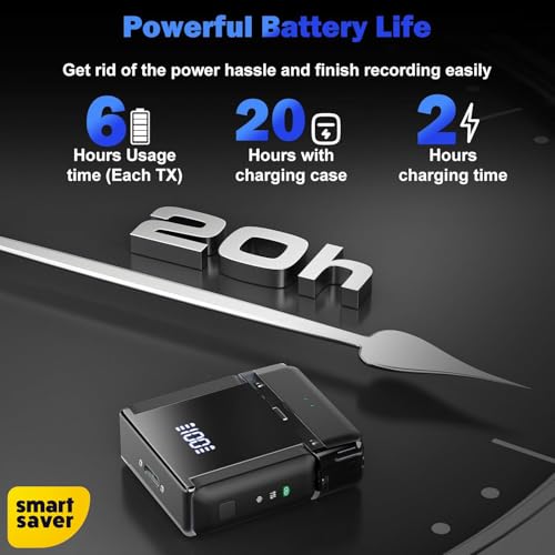 Smart Saver Wireless 2 Microphone for iPhone iPad Android, Mini Lavalier Mic with Noise Cancellation, 20H Battery, Wireless Microphone for iPhone, Android, PC (2 mic + 2 Receiver + Charging Case) - Image 2