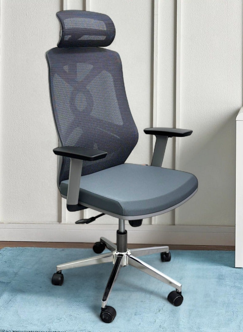 Wooden Twist CoreFlex Pro Ergonomic Mesh Office Chair with Lumbar Support, 360° Swivel, Reclining High Back (Grey)  - Image 1