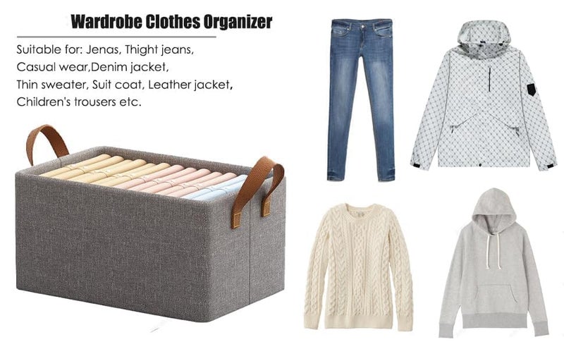 CLAPONE 10 Piece Set of Woven Fabric Wardrobe Organizer for ClothesFoldable Cupboard Storage BoxesRectangular Almirah Organizers for ShirtsPantsTShirtsJeansDressSweatersGrey - Image 3