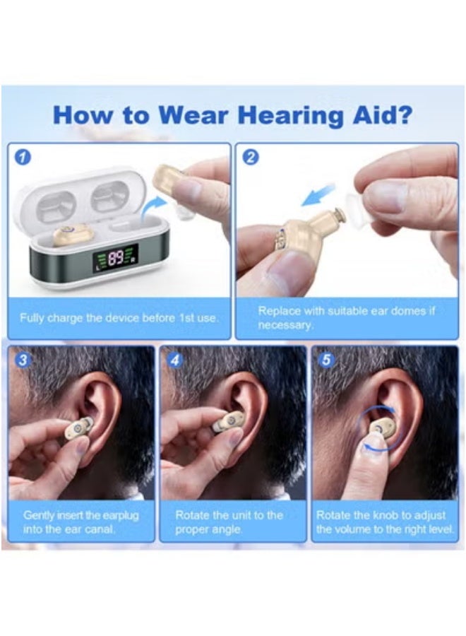 CHUNHUA Rechargeable Hearing Aids for Seniors & Adults, Noise Cancelling Hearing Amplifiers, Charging Case & Volume Control (Beige) - Image 4