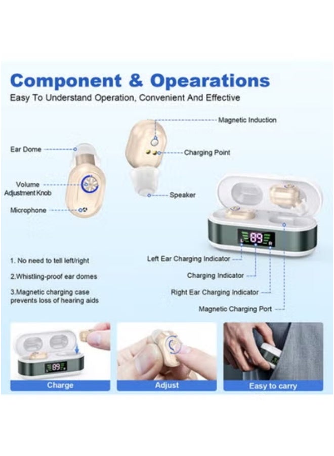CHUNHUA Rechargeable Hearing Aids for Seniors & Adults, Noise Cancelling Hearing Amplifiers, Charging Case & Volume Control (Beige) - Image 2