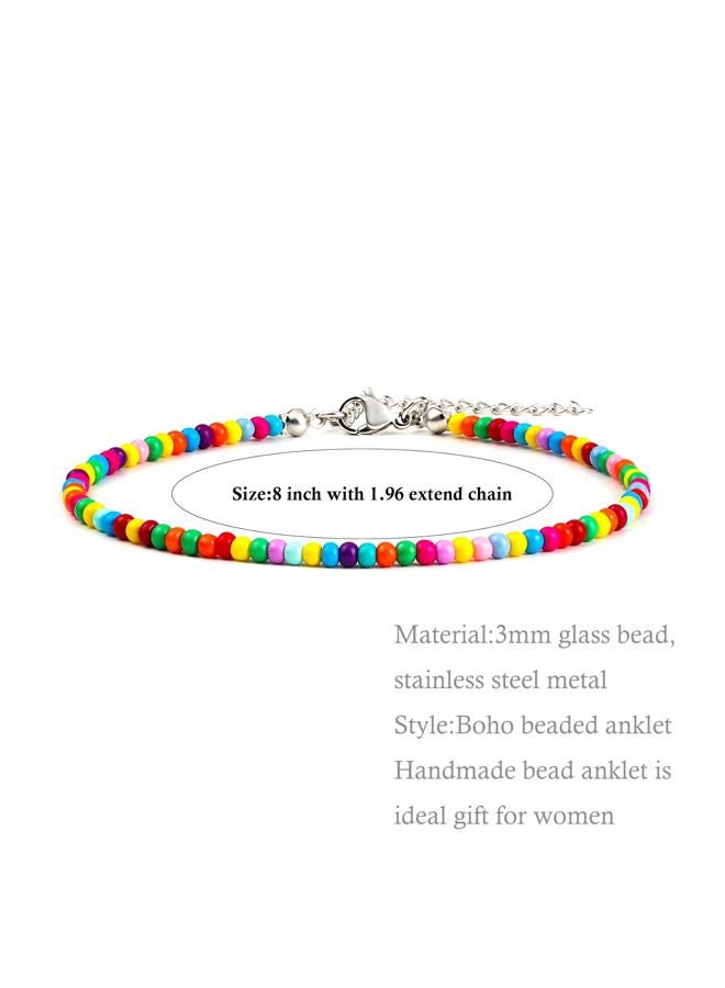 XIJIN 8Pcs Handmade Beaded Anklets for Women Boho Colorful Beads Ankle Bracelets Adjustable Foot Anklet Set - Image 5