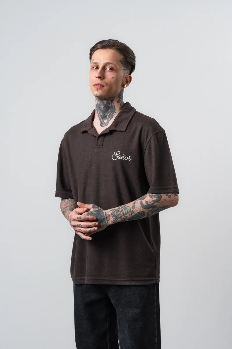 Respire Men's Senior Print Polo Collar Regular Fit T-Shirt, Brown