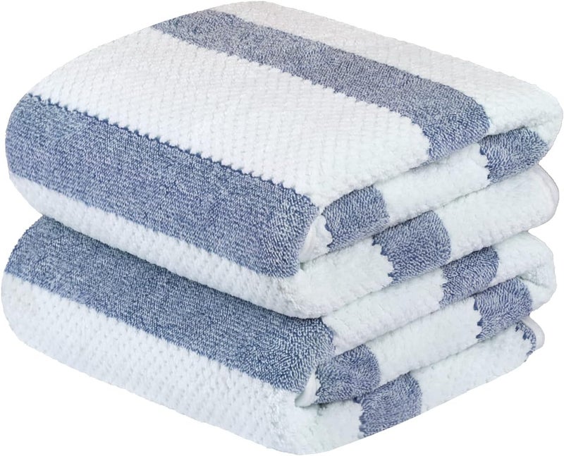 JML Microfiber Bath Towels, Bath Towel 2 Pack(30" x 60"), Oversized, Soft, Super Absorbent and Fast Drying, Multipurpose Use for Sports, Fitness, Yoga, Waffle Stripe Royal Blue - Image 1