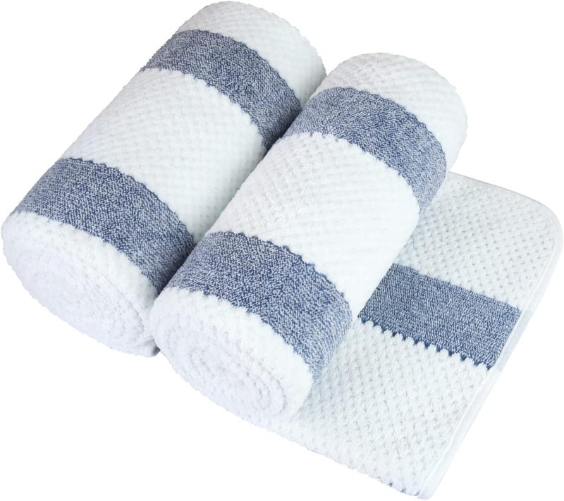 JML Microfiber Bath Towels, Bath Towel 2 Pack(30" x 60"), Oversized, Soft, Super Absorbent and Fast Drying, Multipurpose Use for Sports, Fitness, Yoga, Waffle Stripe Royal Blue - Image 2