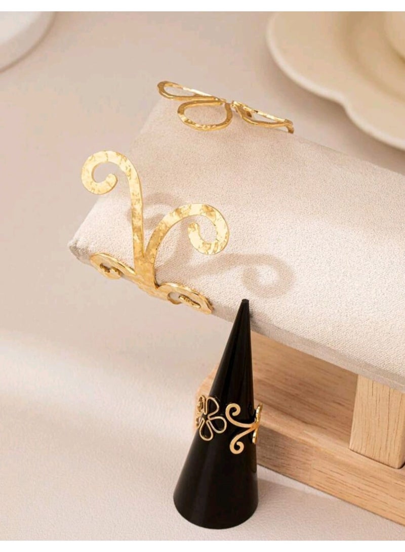 Shein 1 Set Of Elegant Geometric Floral Pattern Adjustable Opening Bracelet And Ring Set - Image 4