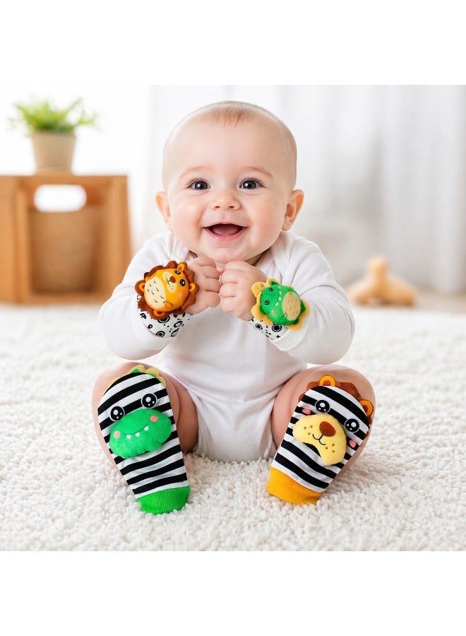 GOLD MANTIS Top-Quality Material 4-Piece Infant Socks And Wrist Rattles Toy Set For Kids - Image 2