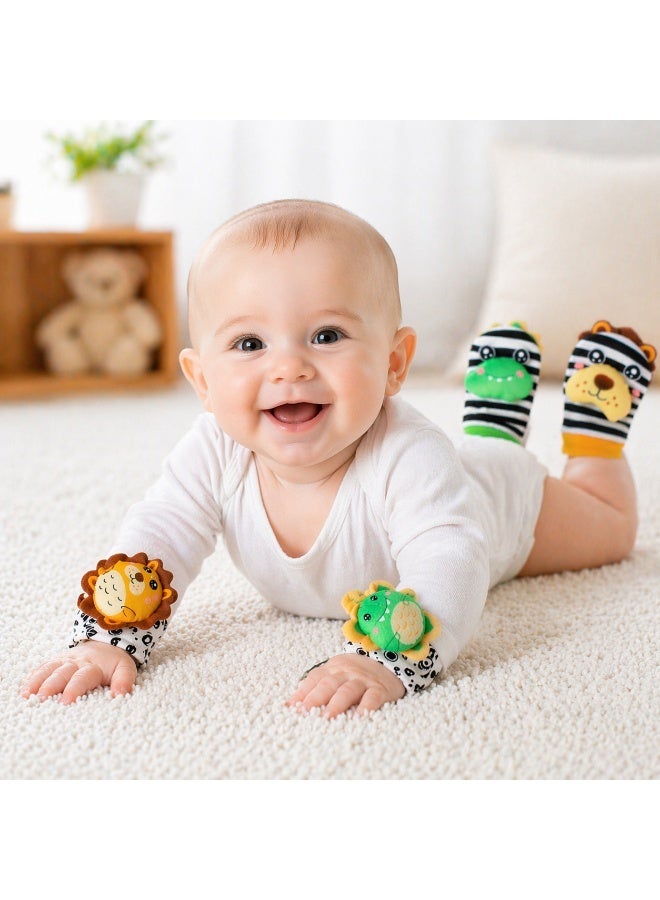 GOLD MANTIS Top-Quality Material 4-Piece Infant Socks And Wrist Rattles Toy Set For Kids - Image 3