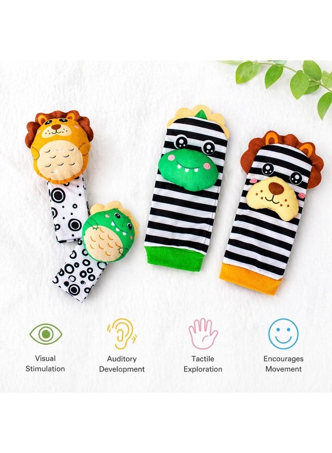 GOLD MANTIS Top-Quality Material 4-Piece Infant Socks And Wrist Rattles Toy Set For Kids - Image 4