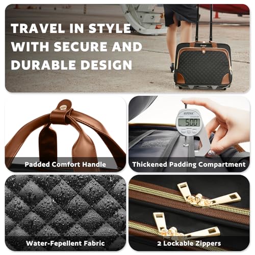 Arcoyard Rolling Laptop Bag, Rolling Briefcase for Women with Waterproof Pocket, 16 Inch Computer Bag, Underseat Carry On Luggage with Wheels for Work Travel Business, Lightweight Black Brown - Image 5