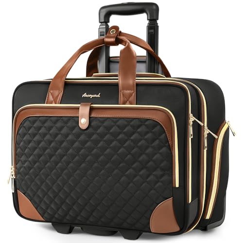 Arcoyard Rolling Laptop Bag, Rolling Briefcase for Women with Waterproof Pocket, 16 Inch Computer Bag, Underseat Carry On Luggage with Wheels for Work Travel Business, Lightweight Black Brown - Image 1