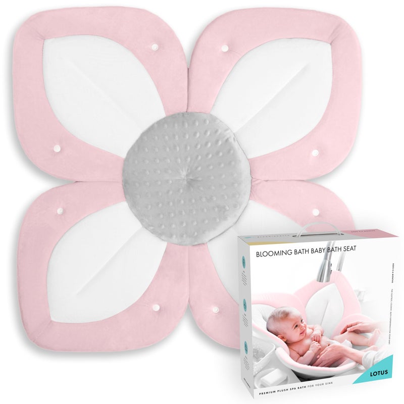 Blooming Bath Baby Bath Seat - Baby Tubs for Newborn Infants to Toddler 0 to 6 Months and Up - Baby Essentials Must Haves - The Original Washer-Safe Flower Seat (Lotus, Pink/White/Gray) - Image 1