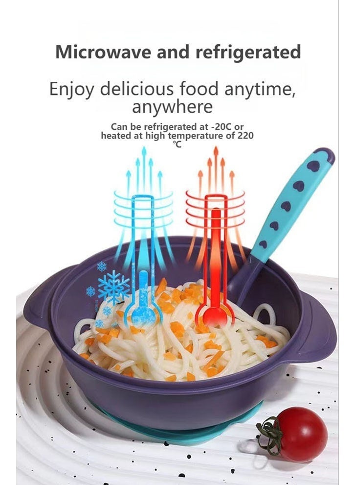 Baby Feeding Set, Baby Bowls With Suction,Spoon And Fork Set, BPA-Free Baby Food Bowls, Suction Bowls For Baby And Toddler Bowl（blue） - Image 2