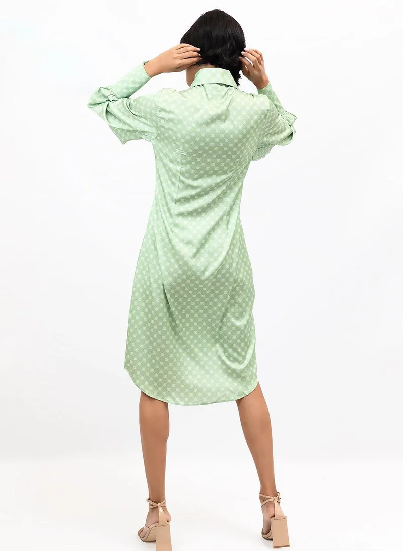 جانارا جونز Matcha Latte Satin Jessica Shirt Dress