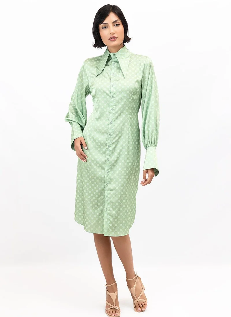 جانارا جونز Matcha Latte Satin Jessica Shirt Dress