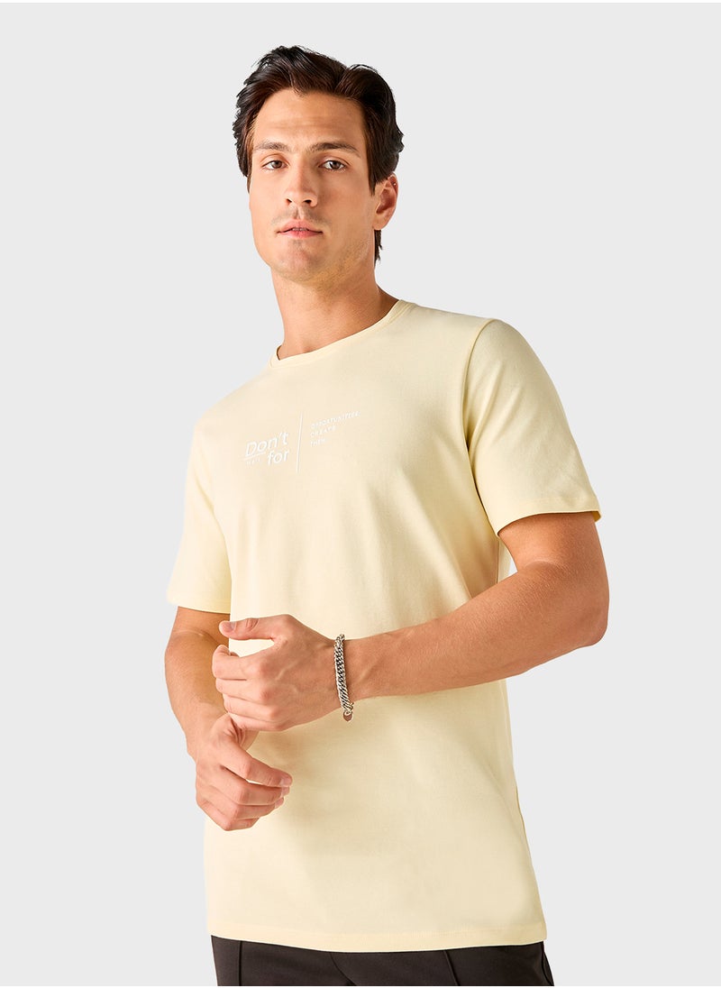 Iconic Iconic Slogan Print Crew Neck T-shirt with Short S  - Image 1