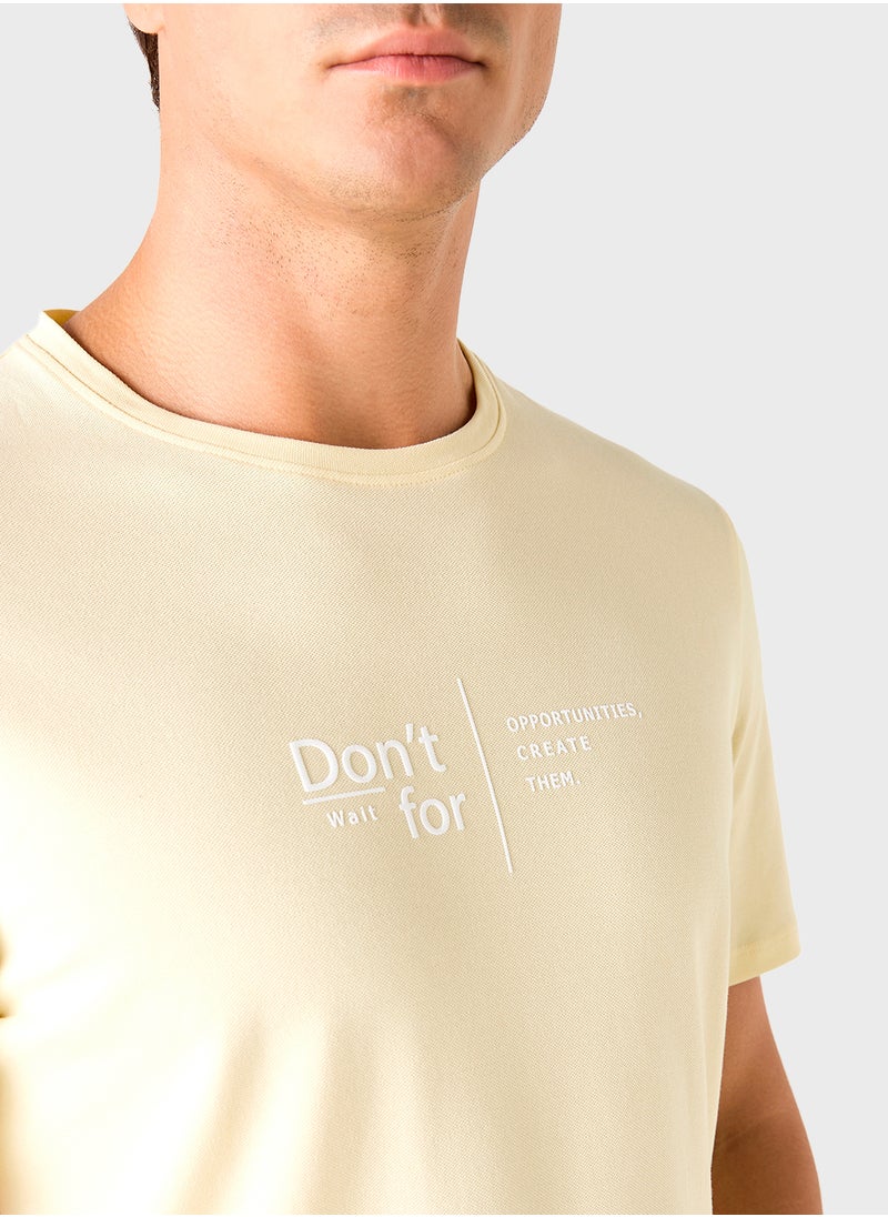 Iconic Iconic Slogan Print Crew Neck T-shirt with Short S  - Image 3