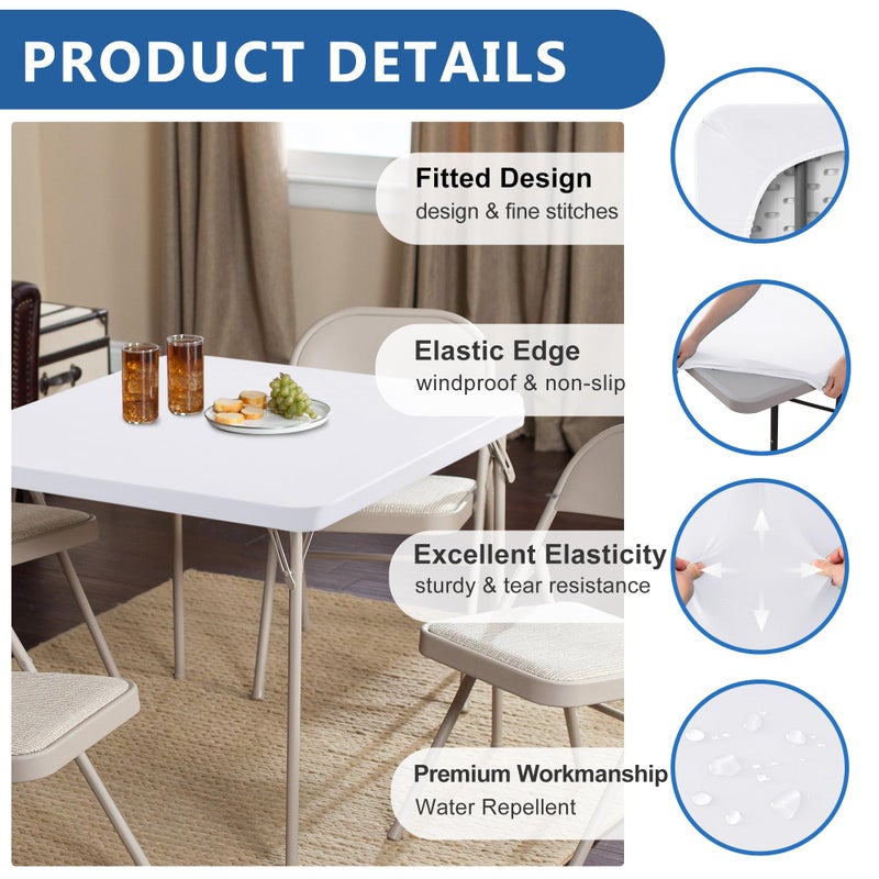 Enjoyidea Square Fitted Table Covers 24x24 Inch-2 Pack White Card Table Elastic Spandex Tablecloth-Small Stretch Folding Table Cloths Topper Cap for Kitchen Dining Picnic Patio Outdoor Party Tables - Image 1