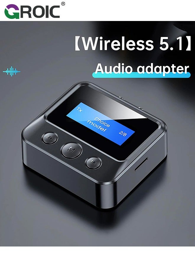 GROIC Bluetooth 5.1 Audio Adapter Transmitter Wireless Receiver Adapter(3.5mm, AUX, RCA, TF), Low Latency Wireless Audio Adapter Bluetooth AUX Adapter for TV PC Car/ Home Stereo System Speakers, LCD Display  - Image 3