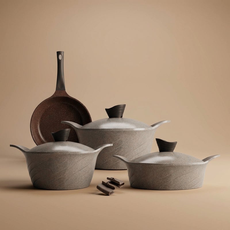 TORNADO Granite cookware set (Korean Tornado)Al Saif Gallery, 7 pieces - beige Brown - Image 1