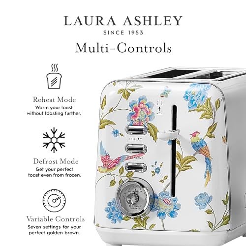 LAURA ASHLEY VQ Laura Ashley Elveden White Stainless Steel 2 Slice Toaster | Multi-Functional Bagels & Bread Toaster 2 Slice with Adjustable Heating & Defrost Mode | Featuring 2 Wide Slots, Croissant Warming Rack - Image 5