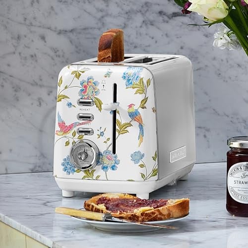 LAURA ASHLEY VQ Laura Ashley Elveden White Stainless Steel 2 Slice Toaster | Multi-Functional Bagels & Bread Toaster 2 Slice with Adjustable Heating & Defrost Mode | Featuring 2 Wide Slots, Croissant Warming Rack - Image 3