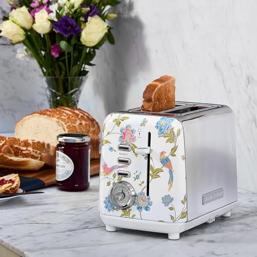 LAURA ASHLEY VQ Laura Ashley Elveden White Stainless Steel 2 Slice Toaster | Multi-Functional Bagels & Bread Toaster 2 Slice with Adjustable Heating & Defrost Mode | Featuring 2 Wide Slots, Croissant Warming Rack - Image 2